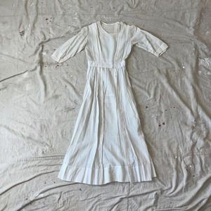 Antique 1900s Edwardian White Cotton Day Dress